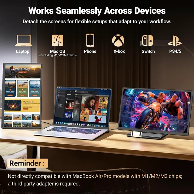 Alt view image 7 of 7 - 15.6" Laptop Screen Extender, Detachable Portable Monitor for Work & Travel