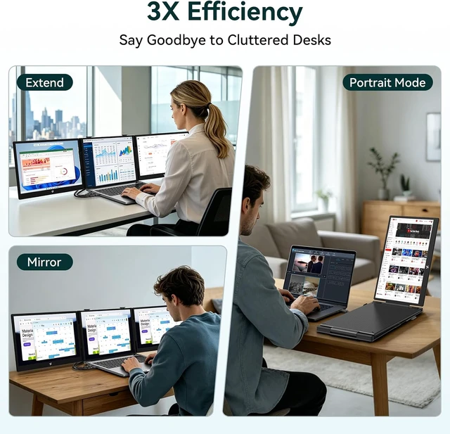 Alt view image 3 of 7 - Triple Laptop Screen Extender, 14" FHD 1080P IPS Laptop Monitor Extender, Portable Monitor for Laptops 13-17", Travel Extended Dual Screen with USB-C Plug & Play for Windows/Mac/Android/Switch