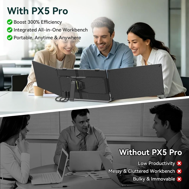Alt view image 5 of 7 - Triple Laptop Screen Extender, 14" FHD 1080P IPS Laptop Monitor Extender, Portable Monitor for Laptops 13-17", Travel Extended Dual Screen with USB-C Plug & Play for Windows/Mac/Android/Switch