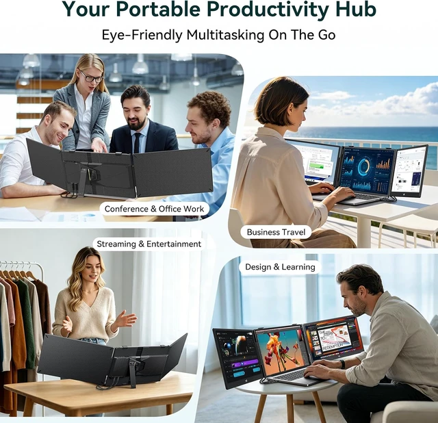 Alt view image 7 of 7 - Triple Laptop Screen Extender, 14" FHD 1080P IPS Laptop Monitor Extender, Portable Monitor for Laptops 13-17", Travel Extended Dual Screen with USB-C Plug & Play for Windows/Mac/Android/Switch