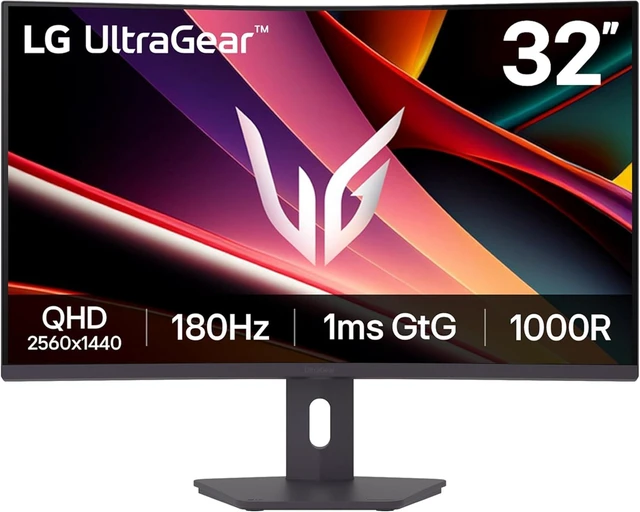Main image of 32G600A-B 32-inch Ultragear QHD (2560 x 1440) Curved Gaming Monitor, 180Hz, 1ms, FreeSync, HDMI, DisplayPort, Tilt/Height/Swivel Adjustable Stand, Black