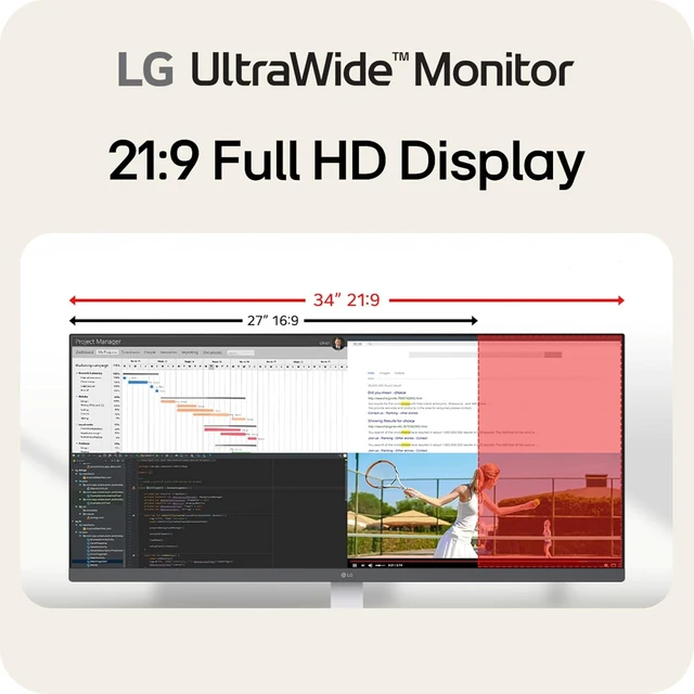 Alt view image 2 of 7 - 34U530A-W 34-inch UltraWide WFHD (2560 x 1080) IPS Wide Computer Monitor, 100Hz, VESA DisplayHDR 400, HDMI, DisplayPort, USB Type-C, Tilt/Height/Swivel Stand, White
