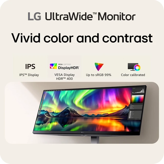 Alt view image 3 of 7 - 34U530A-W 34-inch UltraWide WFHD (2560 x 1080) IPS Wide Computer Monitor, 100Hz, VESA DisplayHDR 400, HDMI, DisplayPort, USB Type-C, Tilt/Height/Swivel Stand, White