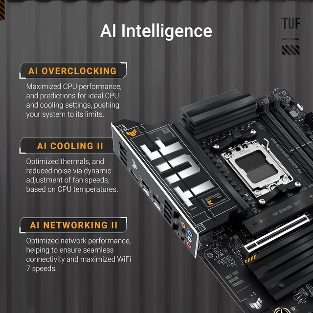 Alt view image 2 of 7 - TUF Gaming X870-PLUS WiFi AM5 X870 ATX Motherboard, 16+2+1, 80A SPS Power Stages, DDR5, PCIe 5.0 Ready, Four M.2 Slots, Wi-Fi 7, 2.5Gb LAN, HDMI, USB4® 40Gbps, SATA 6 Gbps, USB 20Gbps Type-C