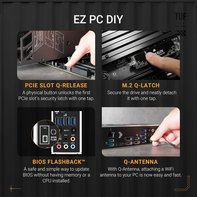 Alt view image 4 of 7 - TUF Gaming X870-PLUS WiFi AM5 X870 ATX Motherboard, 16+2+1, 80A SPS Power Stages, DDR5, PCIe 5.0 Ready, Four M.2 Slots, Wi-Fi 7, 2.5Gb LAN, HDMI, USB4® 40Gbps, SATA 6 Gbps, USB 20Gbps Type-C