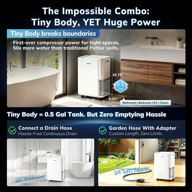 Alt view image 2 of 7 - Max 50 Pint/D 3000 Sq.Ft Dehumidifier with Drain Hose, Quiet