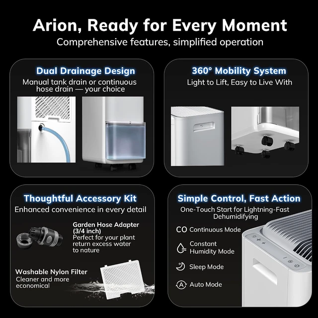 Alt view image 5 of 7 - Max 50 Pint/D 3000 Sq.Ft Dehumidifier with Drain Hose, Quiet