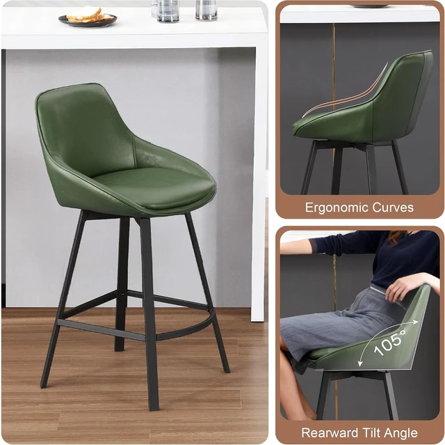 Alt view image 3 of 7 - Swivel Counter Stools Set of 2, Green Bar Stools for Kitchen Island