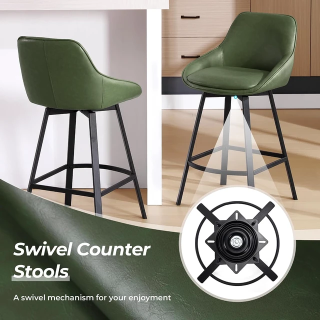 Alt view image 4 of 7 - Swivel Counter Stools Set of 2, Green Bar Stools for Kitchen Island
