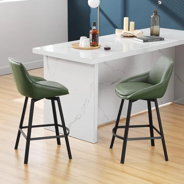 Alt view image 6 of 7 - Swivel Counter Stools Set of 2, Green Bar Stools for Kitchen Island