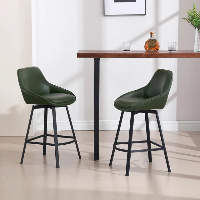 Alt view image 7 of 7 - Swivel Counter Stools Set of 2, Green Bar Stools for Kitchen Island