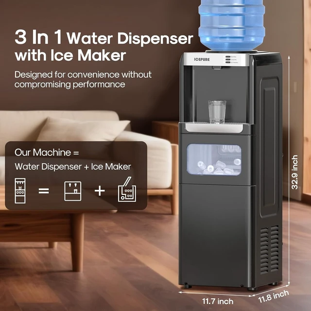 Alt view image 2 of 7 - 3-in-1 Water Cooler with Ice Maker, Water Dispenser and Ice Machine