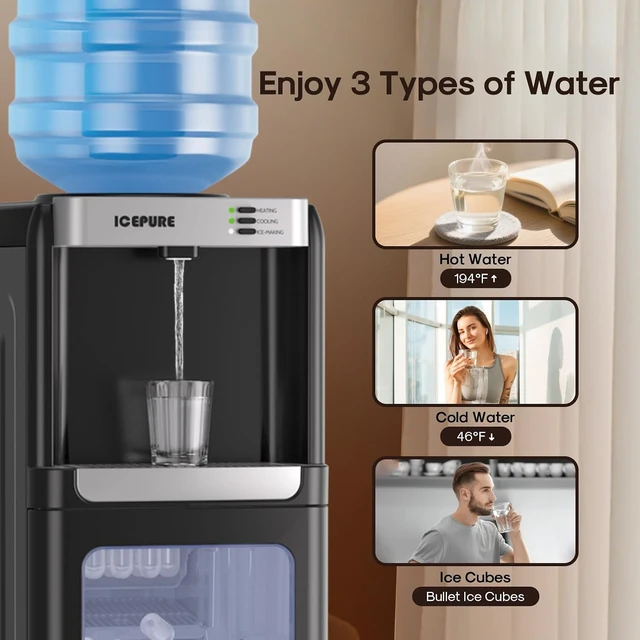 Alt view image 5 of 7 - 3-in-1 Water Cooler with Ice Maker, Water Dispenser and Ice Machine