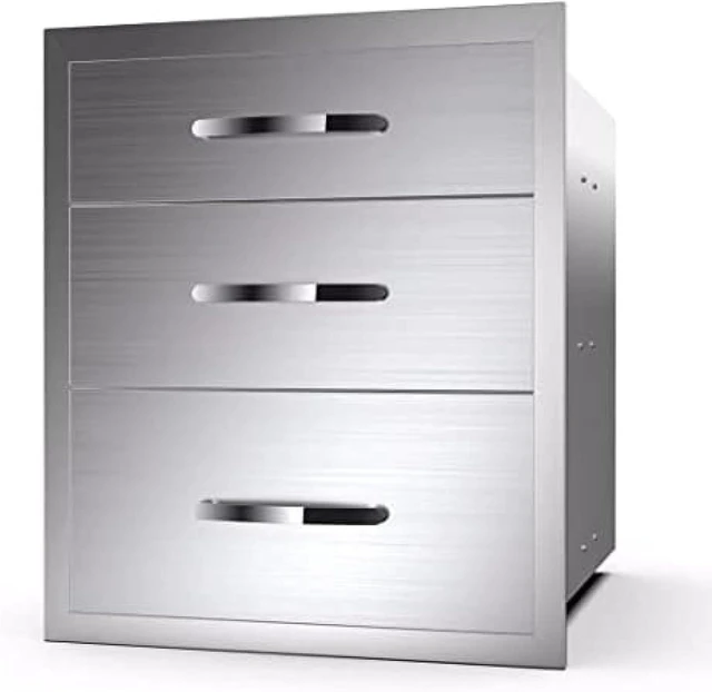 Main image of Outdoor Kitchen Drawer BBQ Drawer Outdoor Kitchen Access Drawers Horizontal- Stainless Steel Double Drawers for Outdoor Kitchen Grilling Station Or BBQ Island,20Wx23Dx27H