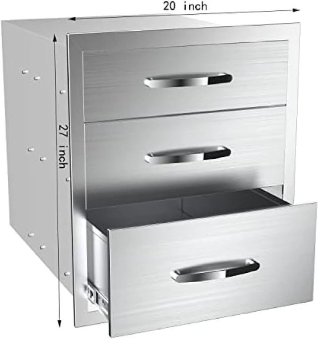 Alt view image 2 of 6 - Outdoor Kitchen Drawer BBQ Drawer Outdoor Kitchen Access Drawers Horizontal- Stainless Steel Double Drawers for Outdoor Kitchen Grilling Station Or BBQ Island,20Wx23Dx27H