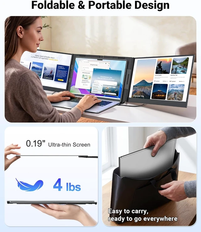 Alt view image 5 of 7 - 15.6 Laptop Screen Extender, 1080P FHD Ultra Light & Portable Triple Monitor for Laptops, Fit for 12"-17.3" Laptops, Plug & Play Travel Monitor Extender Compatible with Wins/MacOS/Chrome
