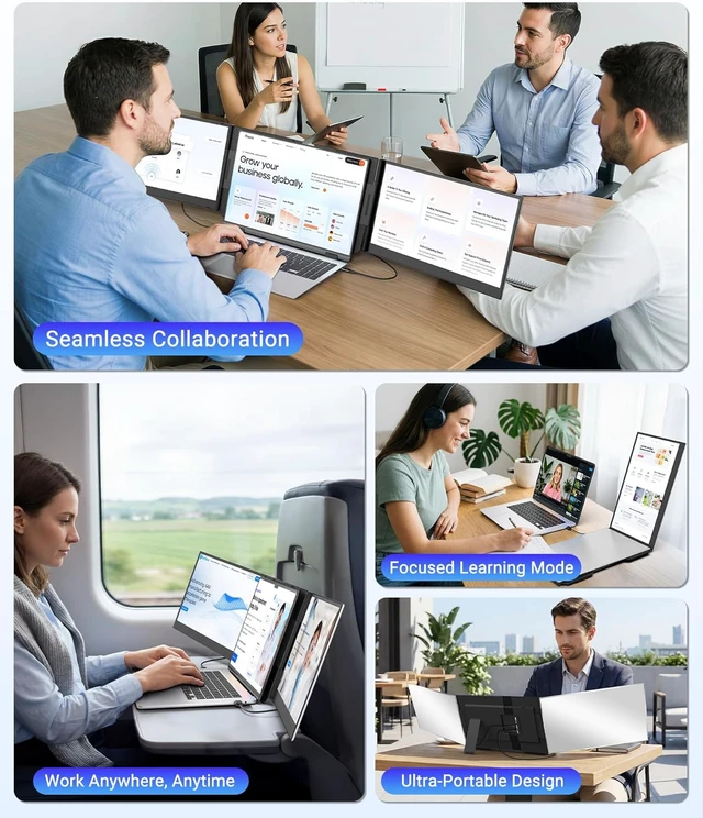 Alt view image 6 of 7 - 15.6 Laptop Screen Extender, 1080P FHD Ultra Light & Portable Triple Monitor for Laptops, Fit for 12"-17.3" Laptops, Plug & Play Travel Monitor Extender Compatible with Wins/MacOS/Chrome