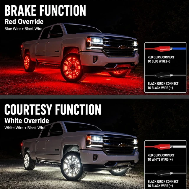 Alt view image 3 of 7 - 4Pcs 17" Double Side Double Row RGB+White Wheel Lights for Truck Car,5184 LEDs Wheel Weel Ring Tire Rim Lighting kit,APP RF Remote Control,Music Timing DIY Modes,Brake Courtesy Function