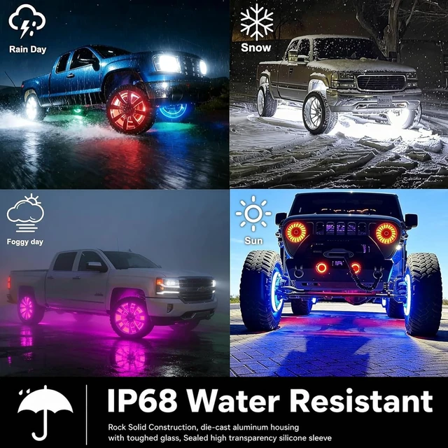 Alt view image 7 of 7 - 4Pcs 17" Double Side Double Row RGB+White Wheel Lights for Truck Car,5184 LEDs Wheel Weel Ring Tire Rim Lighting kit,APP RF Remote Control,Music Timing DIY Modes,Brake Courtesy Function