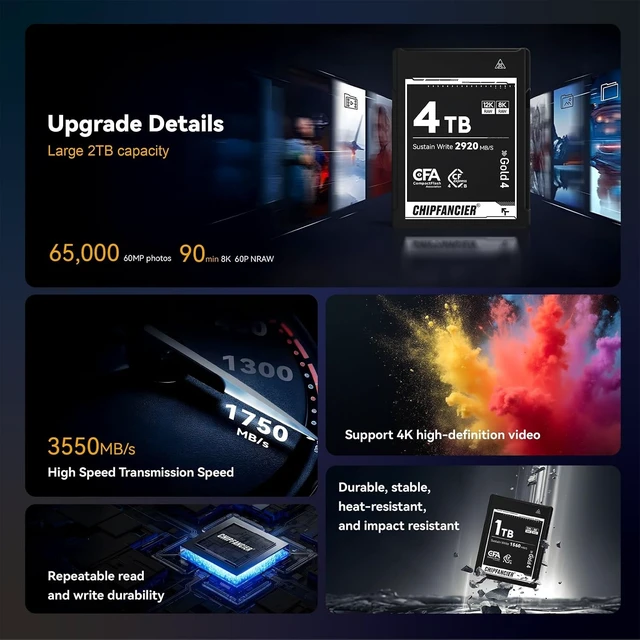 Alt view image 6 of 7 - 512GB CFexpress 4.0 Type B Memory Card, 3550MB/s Read 1550MB/s Write, VPG400 Certified for 8K RAW, Compatible with Z9/Z8/Z7 II, Canon EOS R3/R5/R5 C, Panasonic S1/S1R
