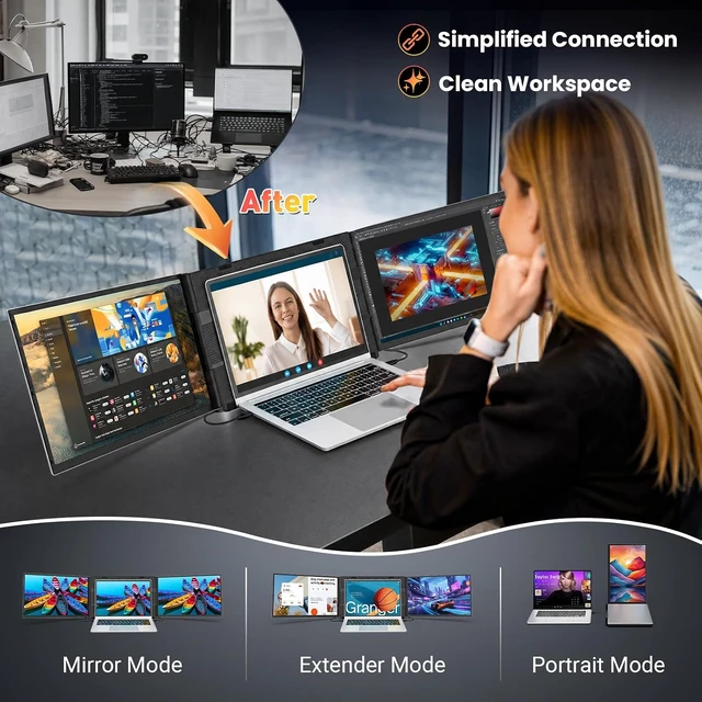 Alt view image 7 of 7 - 16" Laptop Screen Extender, 1200P FHD Ultra-Slim Triple Portable Monitor
