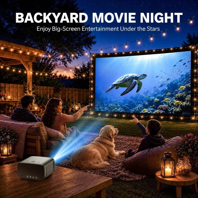 Alt view image 2 of 7 - 2000 ANSI Outdoor Movie Projector, Official Apps, 4K Home Theater