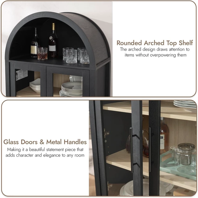 Alt view image 6 of 6 - 71" Tall Arched Display Cabinet with Glass Doors, 5-Tier Bookshelf