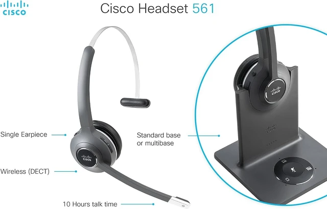Alt view image 3 of 4 - 561 Headset - Mono - Black - Wireless - DECT 6.0-300 ft48 kHz - Over-The-Head - Monaural - Supra-aural - Uni-Directional, Electret, Condenser Microphone