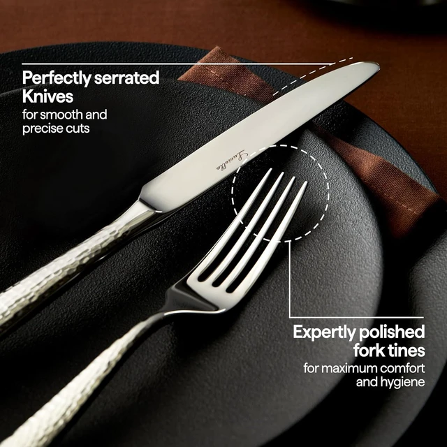 Alt view image 6 of 7 - 45-Piece Hammered 18/10 Forged Silverware Set and serving utensils