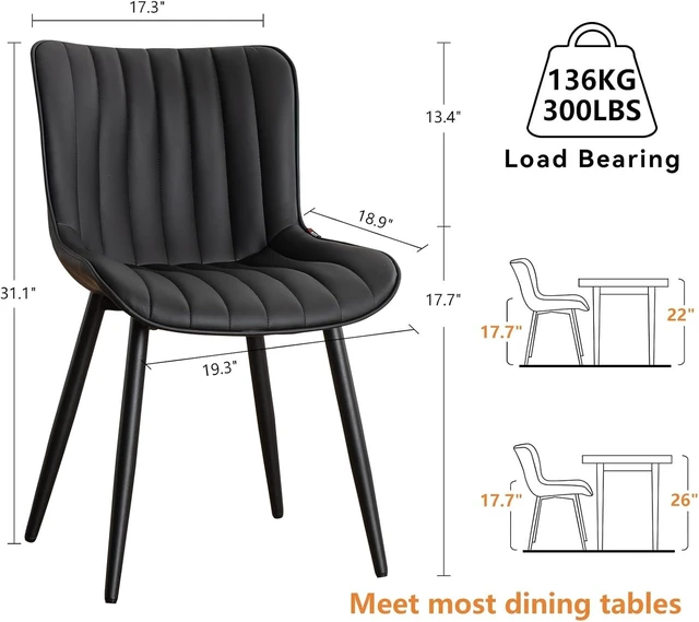 Alt view image 2 of 7 - Dining Chairs Set of 2 Mid-Century Modern Kitchen Chair Black