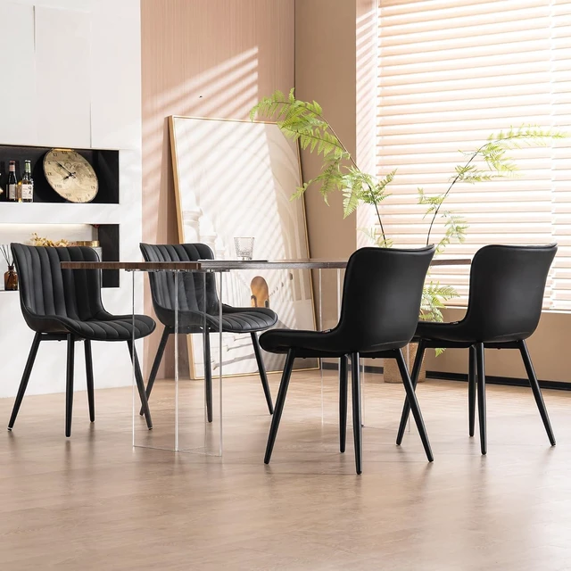 Alt view image 4 of 7 - Dining Chairs Set of 2 Mid-Century Modern Kitchen Chair Black