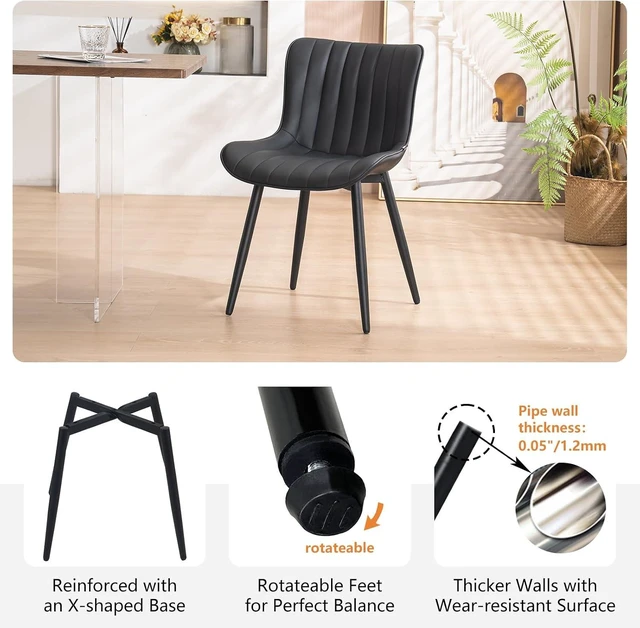 Alt view image 7 of 7 - Dining Chairs Set of 2 Mid-Century Modern Kitchen Chair Black