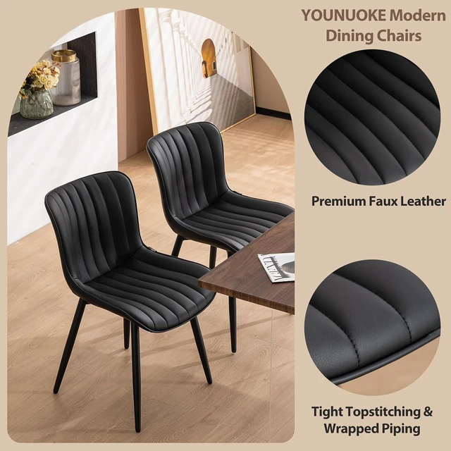 Alt view image 6 of 7 - Dining Chairs Set of 2 Mid-Century Modern Kitchen Chair Black