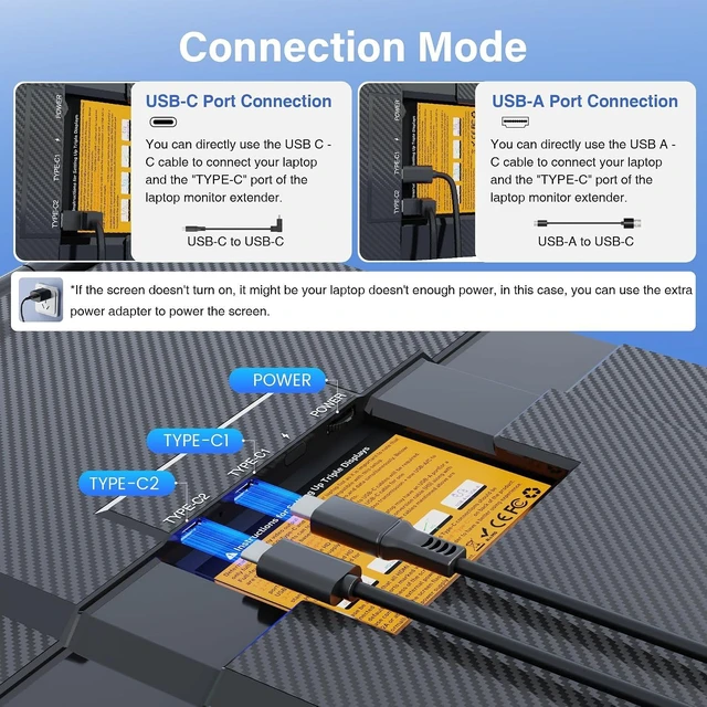 Alt view image 5 of 7 - One Cable Connect Laptop Screen Extender Monitor Portable, Ultra Thin 15.6" 1080P FHD Triple Screen, Fit 13-17" Laptop, Plug & Play Compatiable with Win/Mac/Chrome/Android