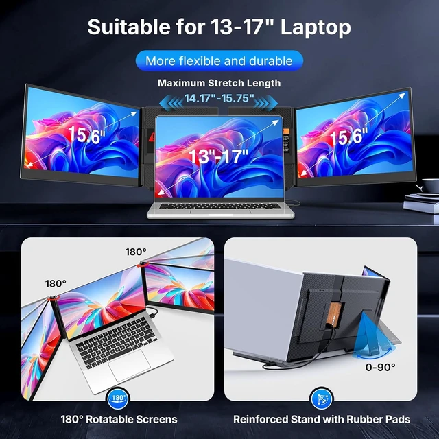 Alt view image 6 of 7 - 15.6" Triple Laptop Screen Extender, 1080P FHD Ultra-Slim Portable Monitor