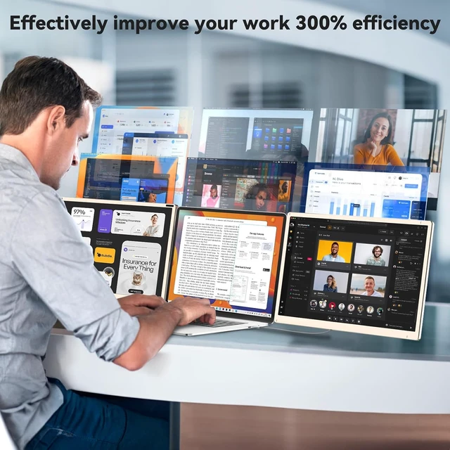 Alt view image 2 of 6 - Laptop Screen Extender,15.6" Portable Monitor, FHD 1080P Ultra-Slim Travel Monitor with Speakers, Triple Display Extension, Compatible with 13-17.3" Laptops
