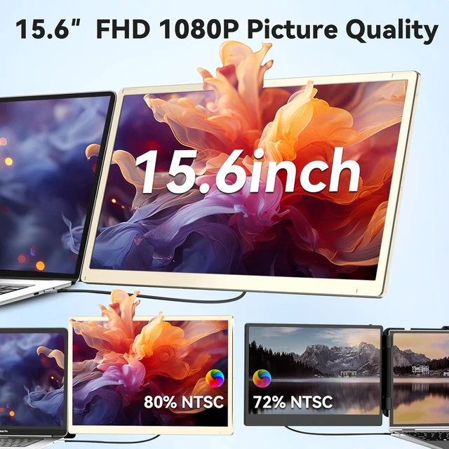 Alt view image 3 of 6 - Laptop Screen Extender,15.6" Portable Monitor, FHD 1080P Ultra-Slim Travel Monitor with Speakers, Triple Display Extension, Compatible with 13-17.3" Laptops
