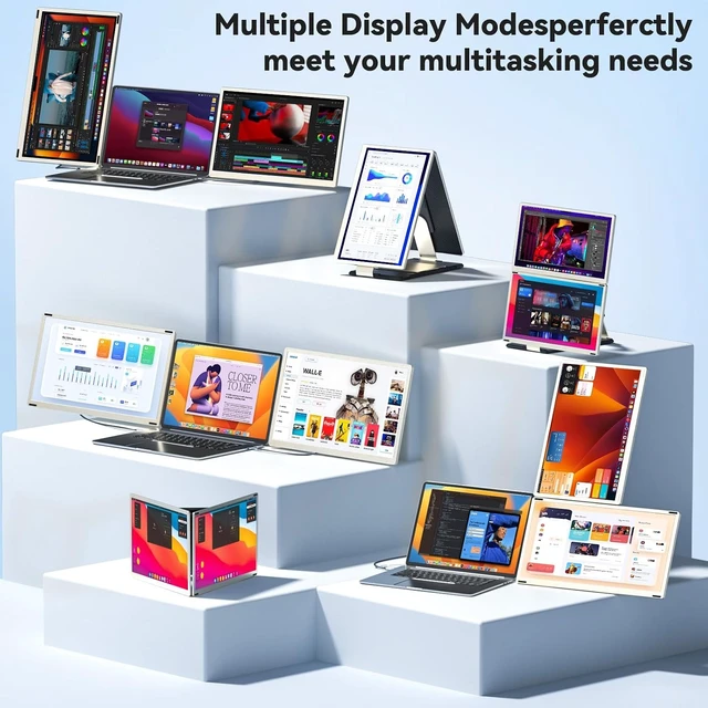Alt view image 4 of 6 - Laptop Screen Extender,15.6" Portable Monitor, FHD 1080P Ultra-Slim Travel Monitor with Speakers, Triple Display Extension, Compatible with 13-17.3" Laptops