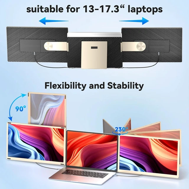 Alt view image 6 of 6 - Laptop Screen Extender,15.6" Portable Monitor, FHD 1080P Ultra-Slim Travel Monitor with Speakers, Triple Display Extension, Compatible with 13-17.3" Laptops