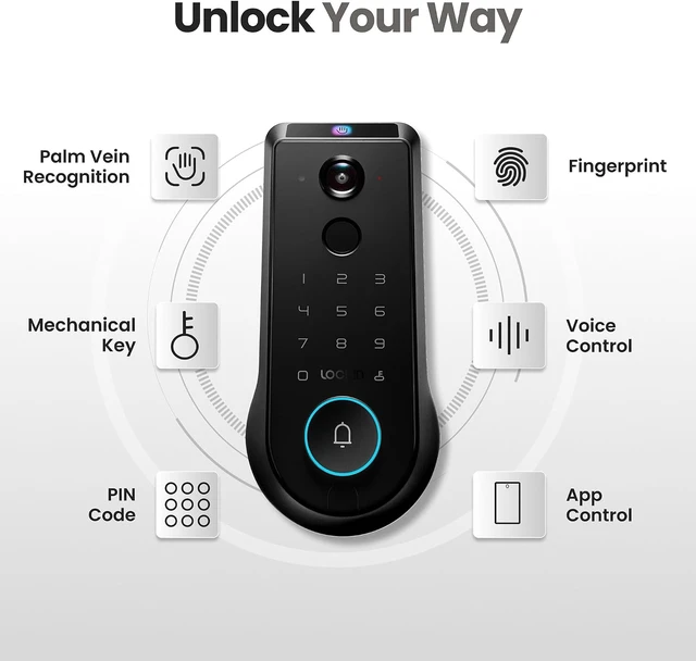 Alt view image 3 of 7 - Veno Pro Smart Lock with Camera, Palm Vein Keyless Entry