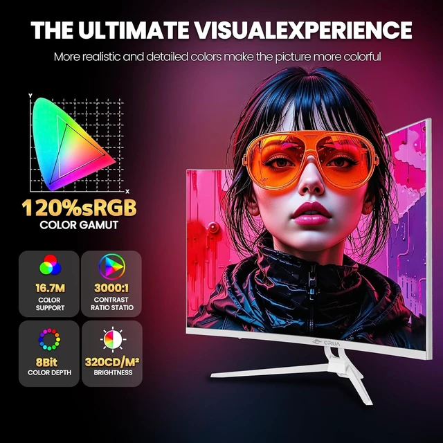 Alt view image 4 of 7 - 32" 4K UHD 160Hz Curved Gaming Monitor, 1500R, FreeSync, White