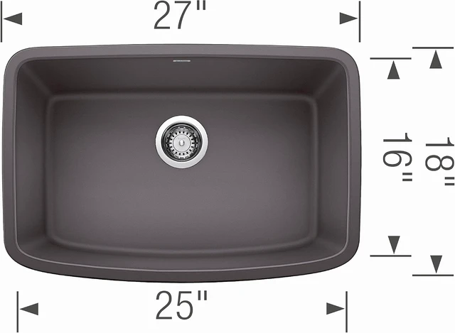 Alt view image 2 of 5 - Valea 27 in. Single Bowl Kitchen Sink, Cinder