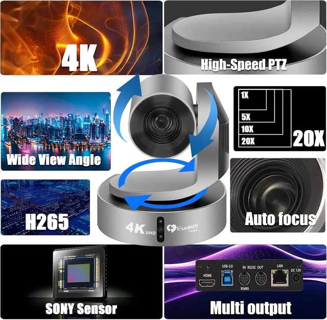 Alt view image 2 of 7 - 4K HDMI PTZ Camera,Optical 20X Zoom Conference Room Camera,Auto Focus and auto Tracking,with IP/USB3.0/HDMI/RS232/RS485 for Live Streaming Video Conference and Church Education