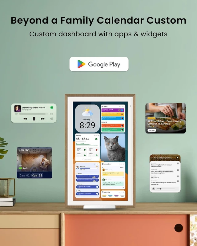 Alt view image 4 of 7 - 15.6-inch Digital Calendar, No-Subscription, Smart Wall Planner with Calendar Sync, Chore Chart, Meal, Apps & Dashboard, Electronic Display for Schedules, Dual Mode, with Stand (Teak)