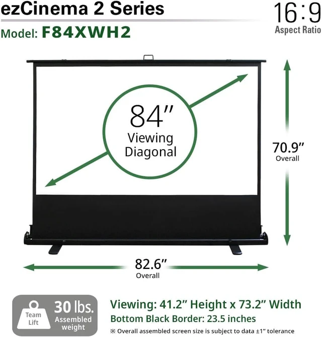 Alt view image 7 of 7 - ezCinema 2 Projector Screen, Aluminum, Black