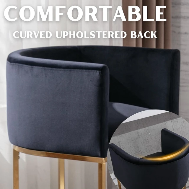 Alt view image 5 of 7 - Black Velvet Bar Stools Set of 2, 24" Contemporary Upholstered Fabric Counter Height Barstools Kitchen Counter Island Stools with Golden Metal Base