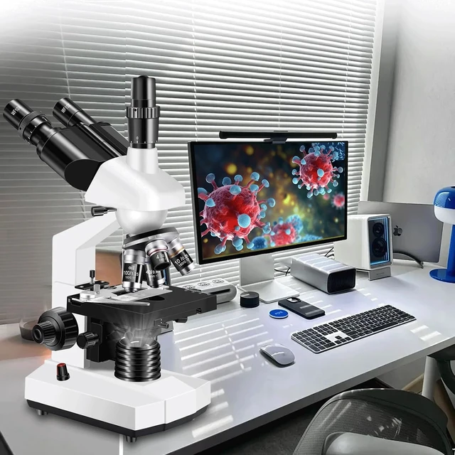 Alt view image 3 of 7 - Trinocular Microscope 40X-5000X Magnification Laboratory Grade with Dual Mechanical Stage and HD USB Camera Microscopes for AdultsAdult Trinocular Microscope with Electronic Eyepiece