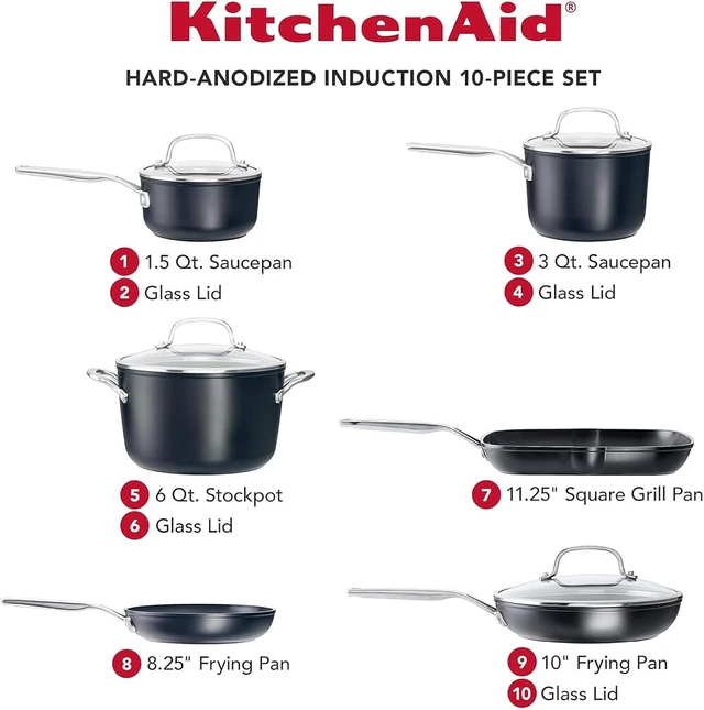 Alt view image 2 of 7 - Hard-Anodized Induction Nonstick Cookware Pots and Pans Set