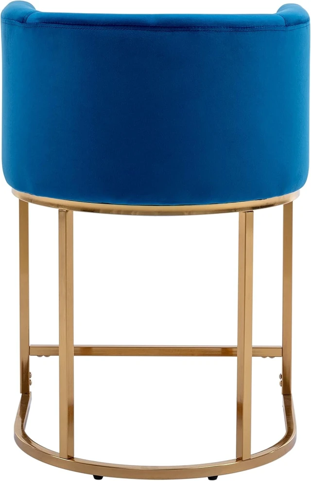 Alt view image 6 of 7 - Contemporary Blue Velvet Bar Stools Set of 2, 24" Upholstered Fabric Counter Height Barstools Kitchen Counter Island Stools with Screwed Together Golden Metal Base