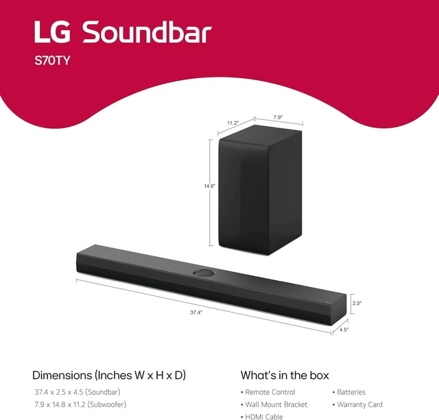 Alt view image 7 of 7 - S70TY 3.1.1 ch QNED TV Matching Soundbar with Wireless Subwoofer - Black